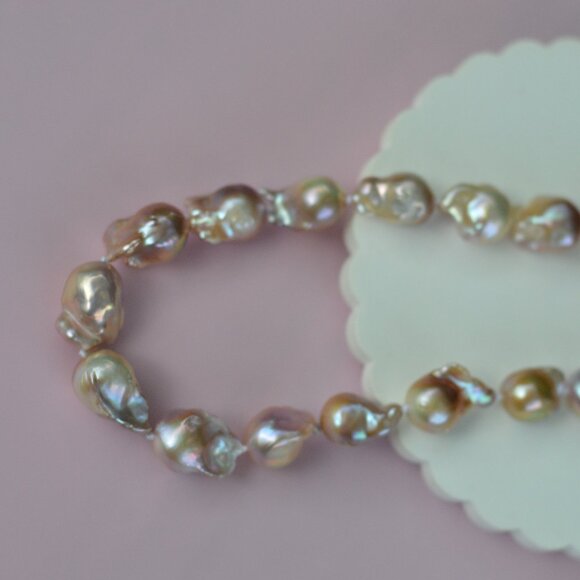 Metallic AAAA Flameball Baroque Pearl Necklace – 17" - Picture 5 of 12